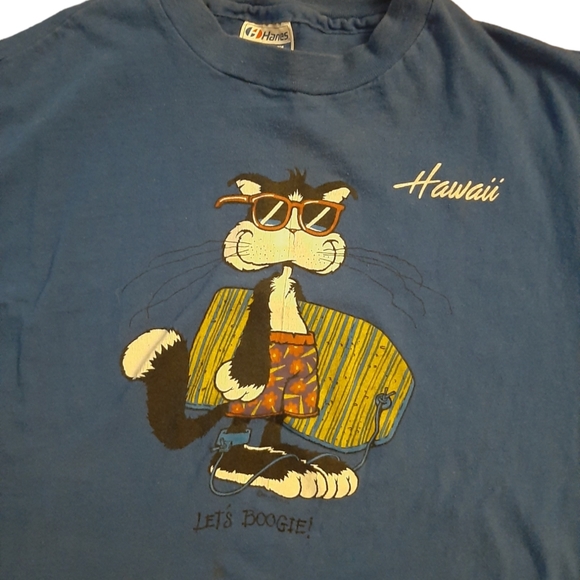 Vintage Single Stitch Hawaii Lets Boogie Cat Tshirt Size XL - Picture 2 of 3
